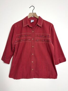 Vintage Cascade Blues Gingham Embroidered Shirt